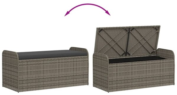 Szürke polyrattan tárolópad párnával 115 x 51 x 52 cm