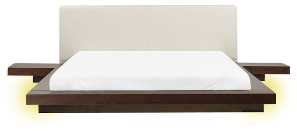 Ágy LED világítással Műbőr ZEN 160 x 200 cm Sötét kőris