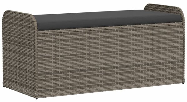 Szürke polyrattan tárolópad párnával 115 x 51 x 52 cm