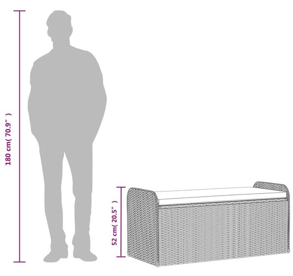 Szürke polyrattan tárolópad párnával 115 x 51 x 52 cm