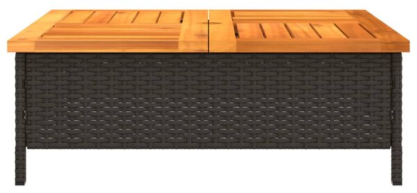 Fekete polyrattan és akácfa kerti asztal 70 x 70 x 25 cm