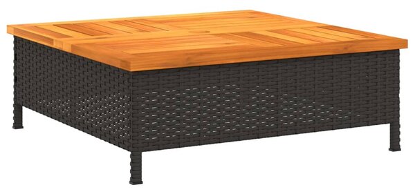 Fekete polyrattan és akácfa kerti asztal 70 x 70 x 25 cm