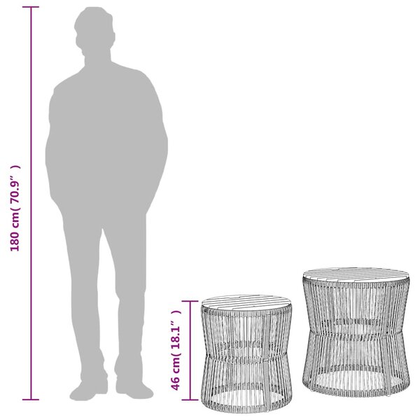 2 db szürke polyrattan kerti kisasztal fa asztallappal