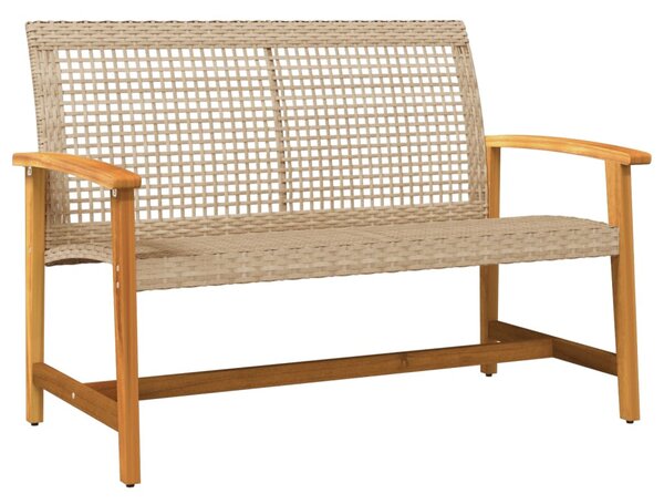 Bézs polyrattan és akácfa kerti pad 112 cm