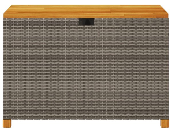 Szürke polyrattan és akácfa kerti tárolóláda 110 x 55 x 63 cm