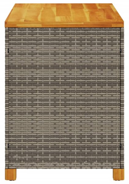 Szürke polyrattan és akácfa kerti tárolóláda 110 x 55 x 63 cm