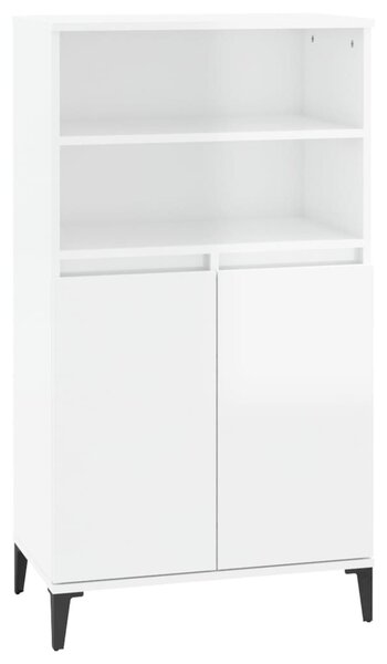 Magasfényű fehér szerelt fa magasszekrény 60 x 36 x 110 cm