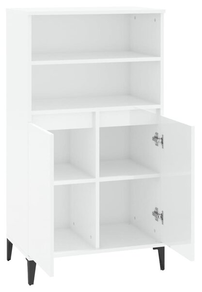Magasfényű fehér szerelt fa magasszekrény 60 x 36 x 110 cm