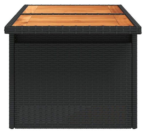 Fekete polyrattan és akácfa kerti asztal 100 x 55 x 73 cm