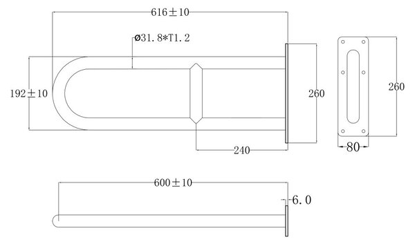Mereo, Mereo fix fogantyú, rozsdamentes acél, 60 cm, MER-KD9030