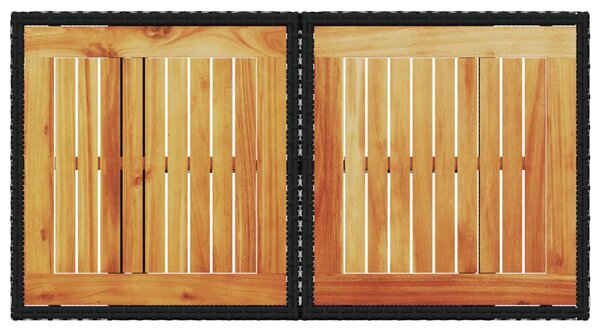 Fekete polyrattan és akácfa kerti asztal 100 x 55 x 73 cm