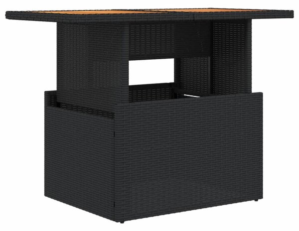 Fekete polyrattan és akácfa kerti asztal 100 x 55 x 73 cm