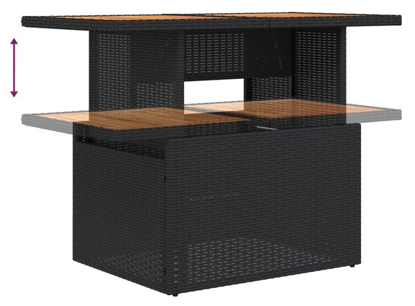 Fekete polyrattan és akácfa kerti asztal 100 x 55 x 73 cm