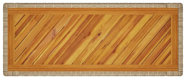 Bézs polyrattan kerti kisasztal fa asztallappal 100x40x75 cm