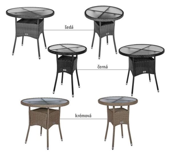 STILISTA Kerti polyrattan asztal 60 x 75 cm krémszínű
