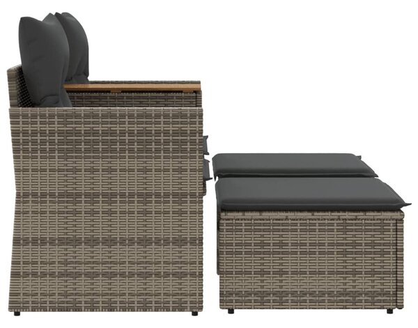 2 személyes szürke polyrattan kerti kanapé zsámolyokkal