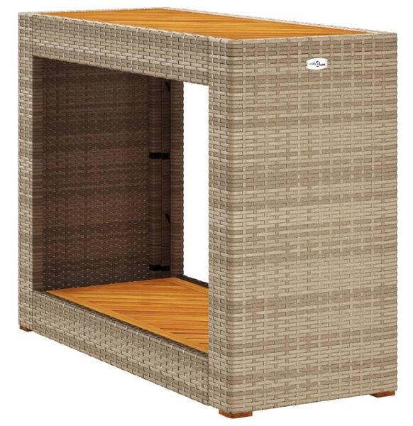 Bézs polyrattan kerti kisasztal fa asztallappal 100x40x75 cm