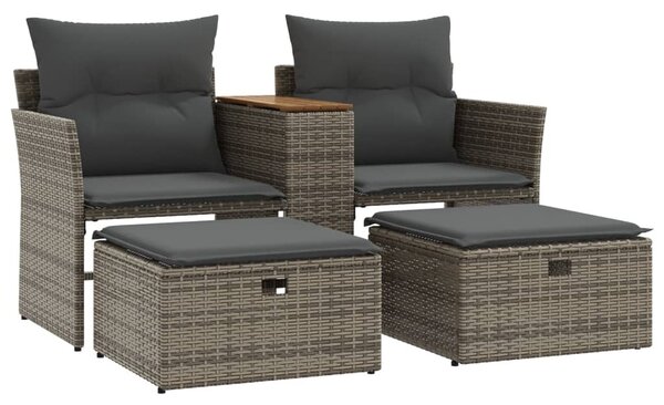 2 személyes szürke polyrattan kerti kanapé zsámolyokkal