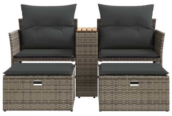 2 személyes szürke polyrattan kerti kanapé zsámolyokkal