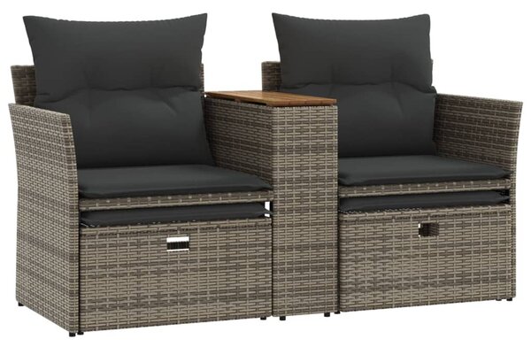 2 személyes szürke polyrattan kerti kanapé zsámolyokkal