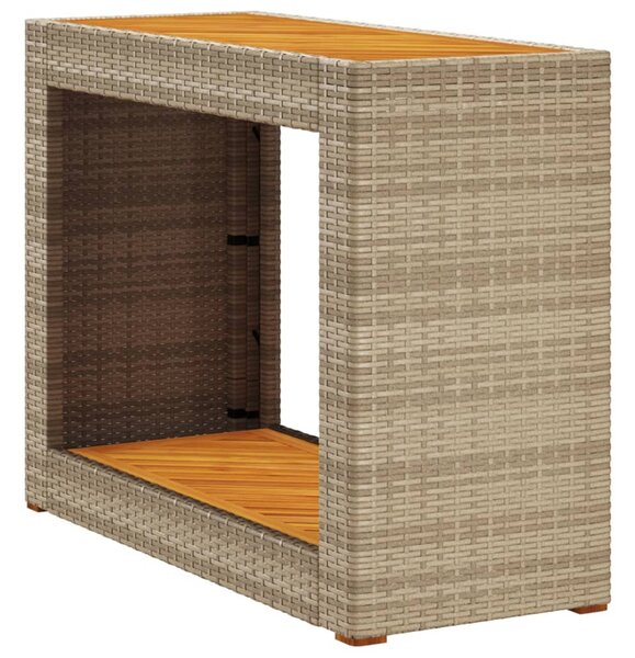 Bézs polyrattan kerti kisasztal fa asztallappal 100x40x75 cm