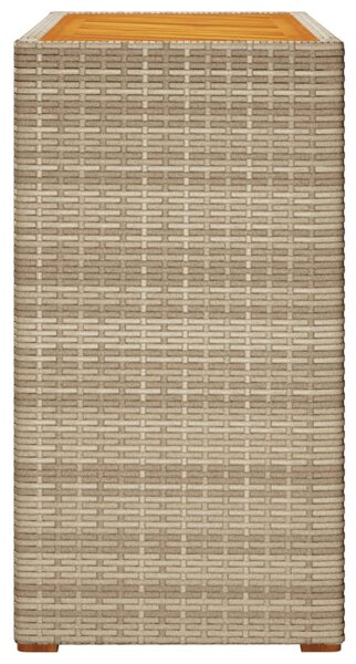 Bézs polyrattan kerti kisasztal fa asztallappal 100x40x75 cm