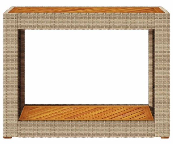 Bézs polyrattan kerti kisasztal fa asztallappal 100x40x75 cm