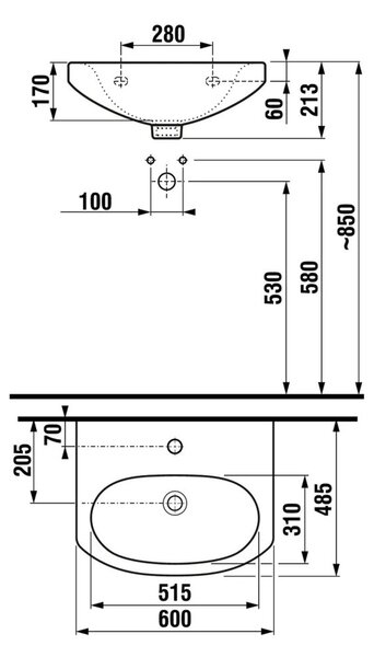 Mereo, Mereo Mosdó csaplyukkal 60 cm, MER-VSD60NA (H8107930001042)