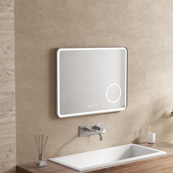 Mereo, Mereo négyzet alakú tükör 80x60 cm, LED világítással és páramentesítővel, kozmetikai tükör, acélszürke keret, MER-CN173S
