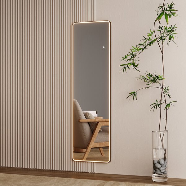 Mereo, Mereo négyzet alakú tükör 500x1700 mm, LED világítás, függő és álló, fekete keret, MER-CN188