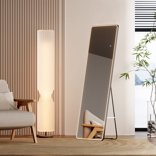 Mereo, Mereo négyzet alakú tükör 500x1700 mm, LED világítás, függő és álló, fekete keret, MER-CN188