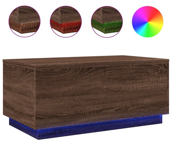 Barna tölgyszínű dohányzóasztal LED-lámpákkal 90x50x40 cm