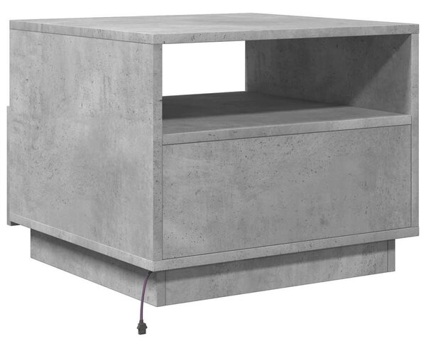 Betonszürke dohányzóasztal LED-lámpákkal 50x49x40 cm