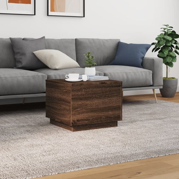 Barna tölgyszínű dohányzóasztal LED-lámpákkal 50 x 50 x 40 cm