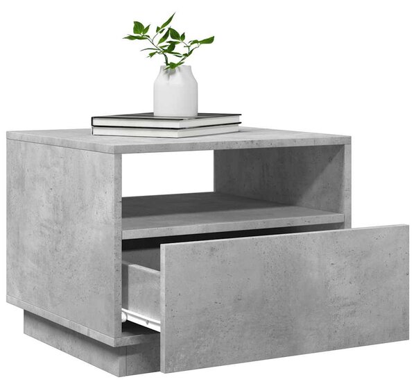 Betonszürke dohányzóasztal LED-lámpákkal 50x49x40 cm
