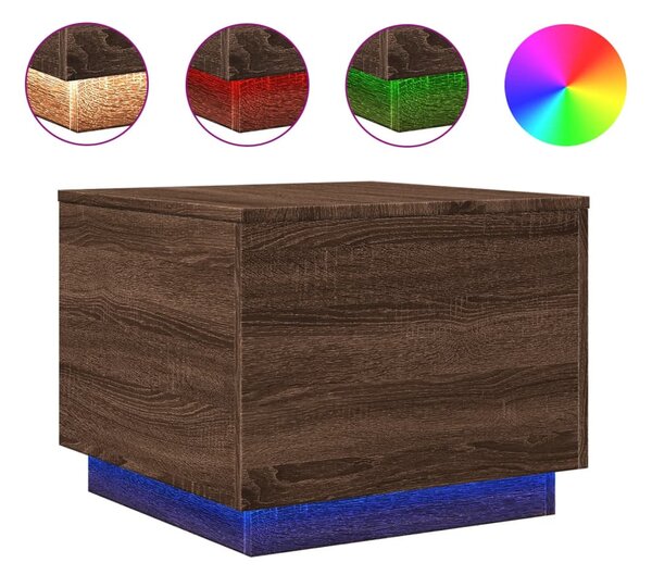 Barna tölgyszínű dohányzóasztal LED-lámpákkal 50 x 50 x 40 cm