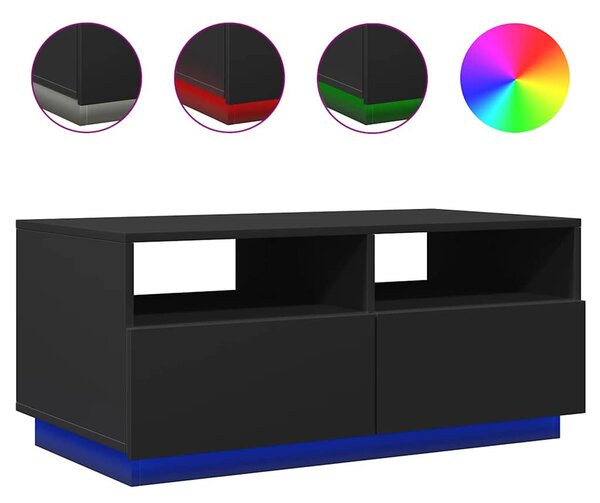 Fekete dohányzóasztal LED-lámpákkal 90x49x40 cm