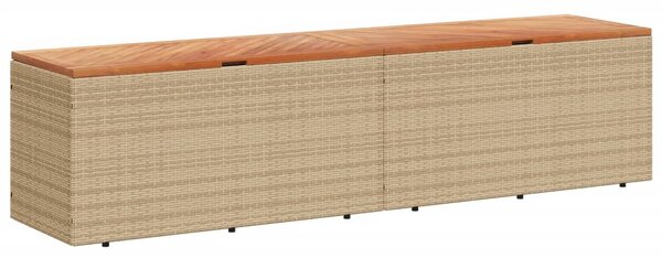 Bézs polyrattan és akácfa kerti tárolóláda 220 x 50 x 54 cm