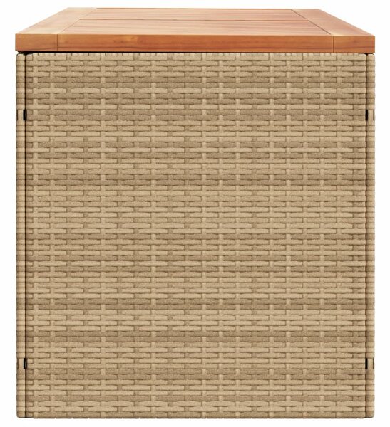 Bézs polyrattan és akácfa kerti tárolóláda 220 x 50 x 54 cm