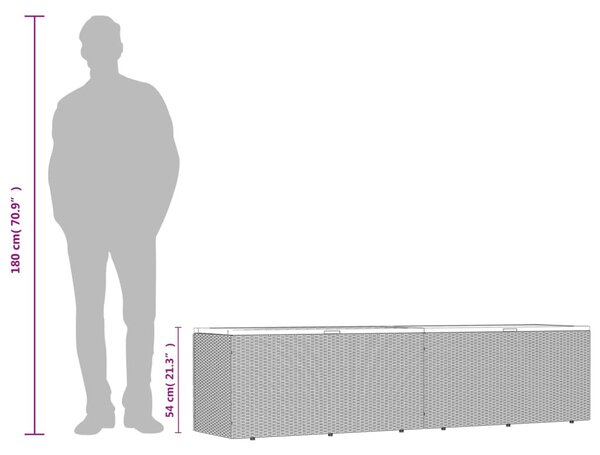 Bézs polyrattan és akácfa kerti tárolóláda 220 x 50 x 54 cm