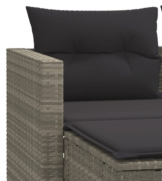 2 személyes világosszürke polyrattan kerti kanapé zsámolyokkal