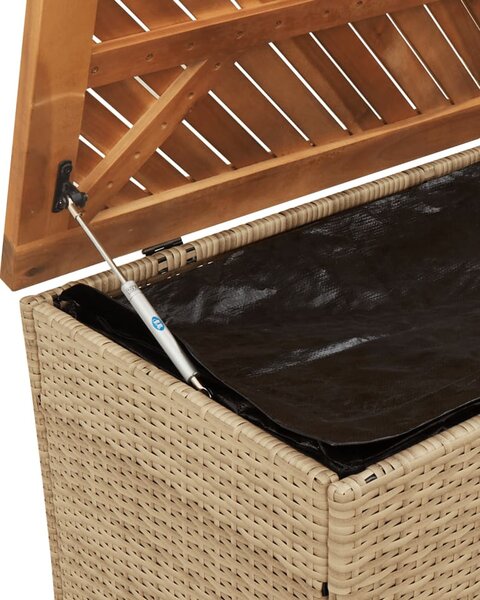 Bézs polyrattan és akácfa kerti tárolóláda 110 x 50 x 54 cm