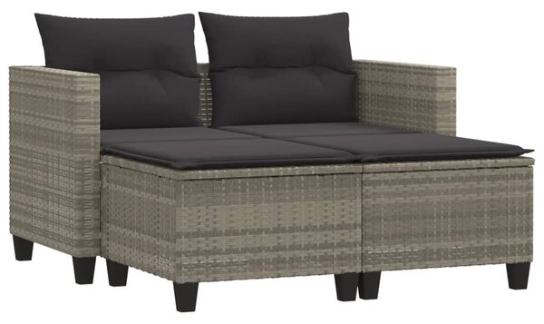 2 személyes világosszürke polyrattan kerti kanapé zsámolyokkal