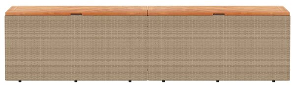 Bézs polyrattan és akácfa kerti tárolóláda 220 x 50 x 54 cm