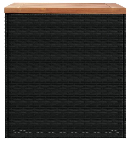 Fekete polyrattan és akácfa kerti tárolóláda 110 x 50 x 54 cm