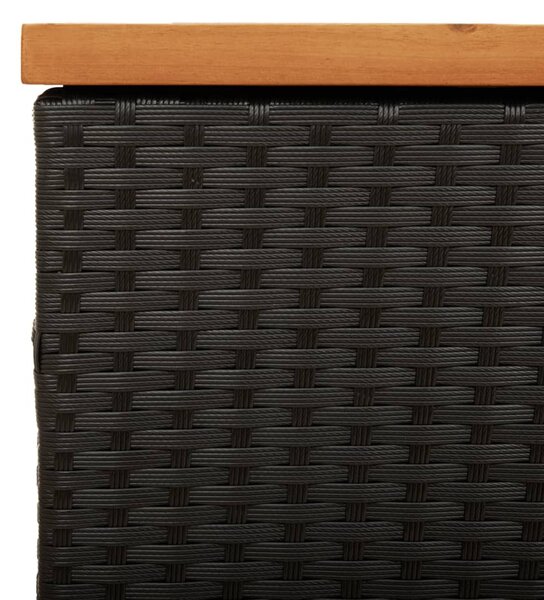 Fekete polyrattan és akácfa kerti tárolóláda 110 x 50 x 54 cm