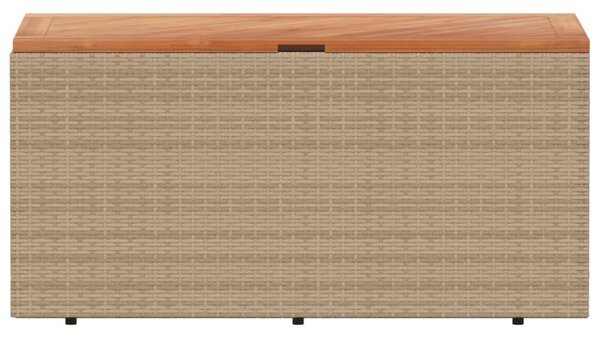 Bézs polyrattan és akácfa kerti tárolóláda 110 x 50 x 54 cm