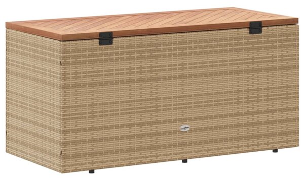 Bézs polyrattan és akácfa kerti tárolóláda 110 x 50 x 54 cm