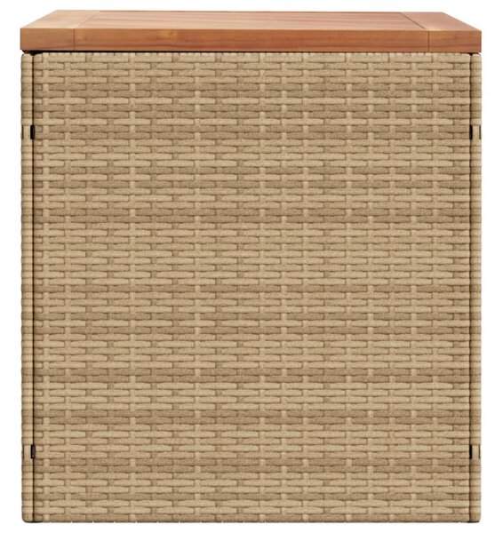 Bézs polyrattan és akácfa kerti tárolóláda 110 x 50 x 54 cm