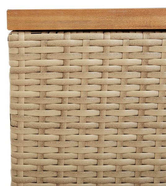 Bézs polyrattan és akácfa kerti tárolóláda 110 x 50 x 54 cm
